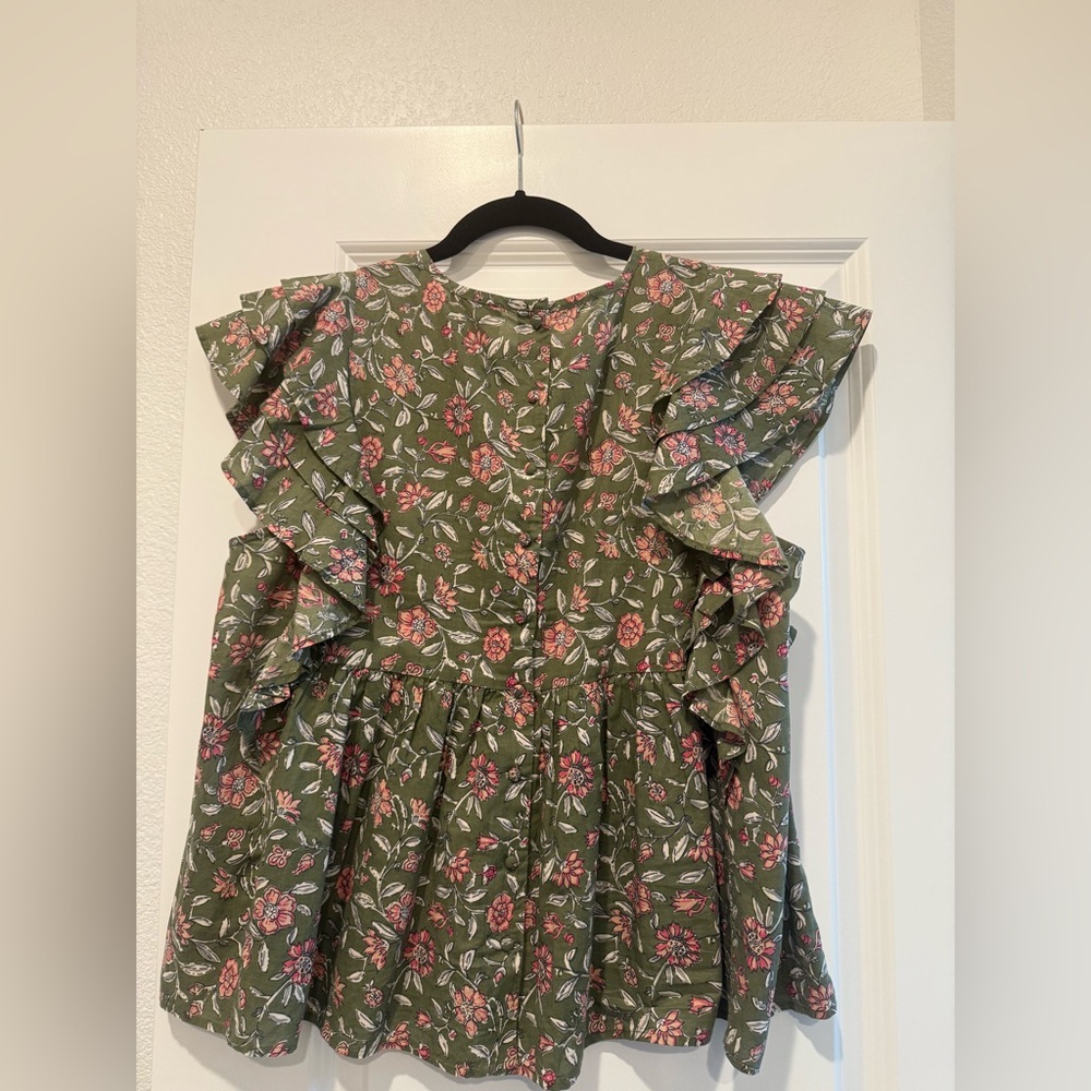 Sezane Green and Pink Floral Blouse - Picture 3 of 5